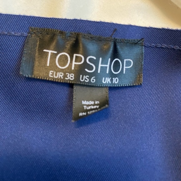 Topshop Ruffle One Shoulder Asymmetrical Hem Blue Scuba Dress - Picture 3 of 16